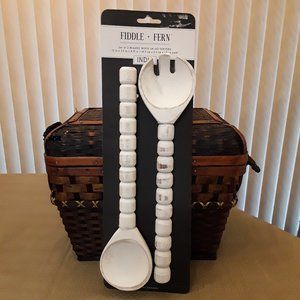 Fiddle + Fern Set of 2 Distressed Beaded Wooden Salad Servers